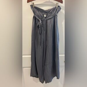 Chan Lui  Slate Palazzo Pants 100% Silk with Waist Tie